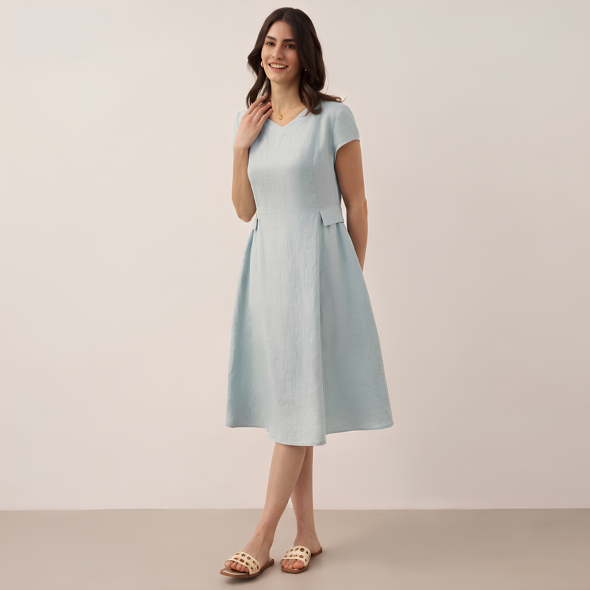 Leinenkleid Alexa mit V-Ausschnitt