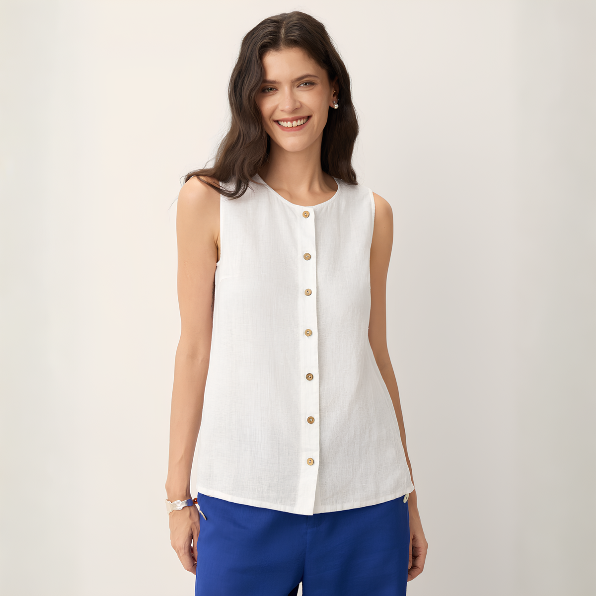 Leinen-Tanktop mit Knopfleiste