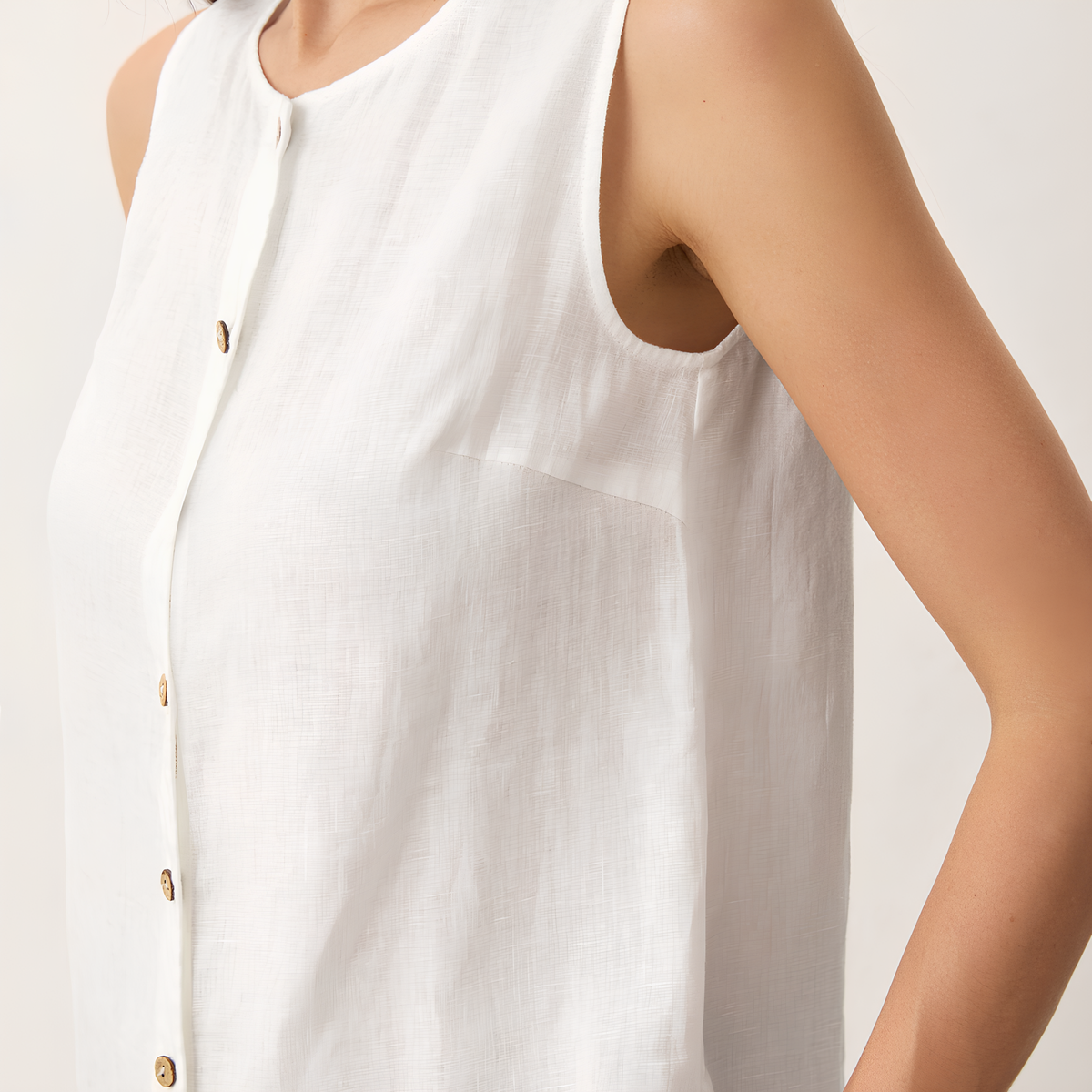 Leinen-Tanktop mit Knopfleiste