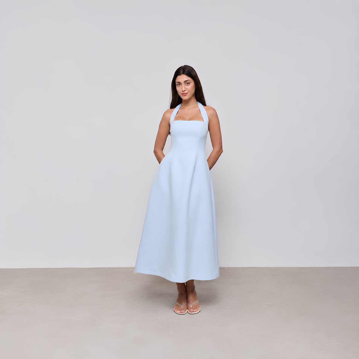 Neckholder-Midikleid aus Baumwollmix