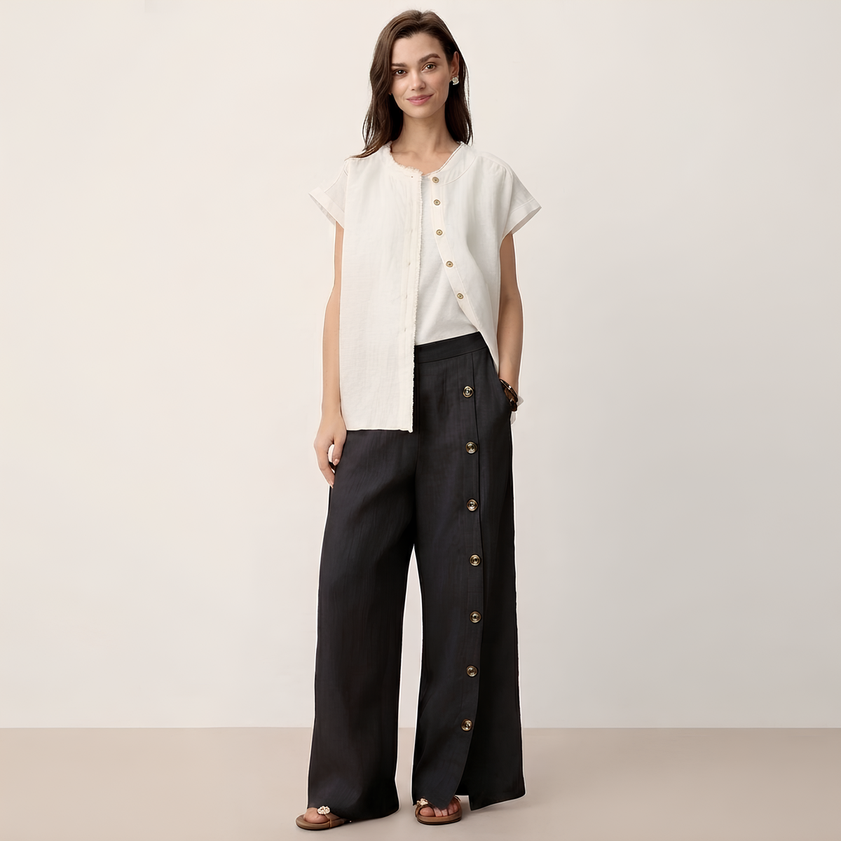 Leinenhose Kaya mit Knopfleiste