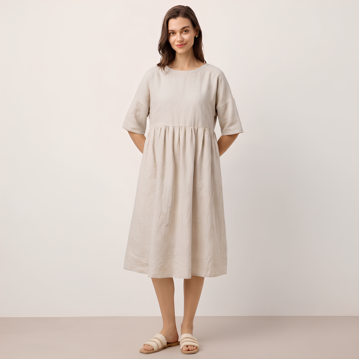 Leinen-Midikleid in A-Linie