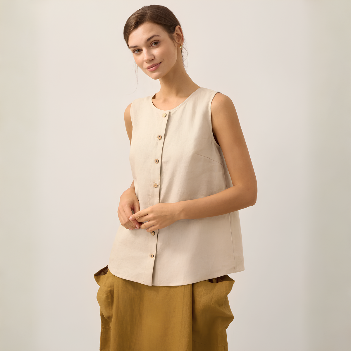 Leinen-Tanktop mit Knopfleiste