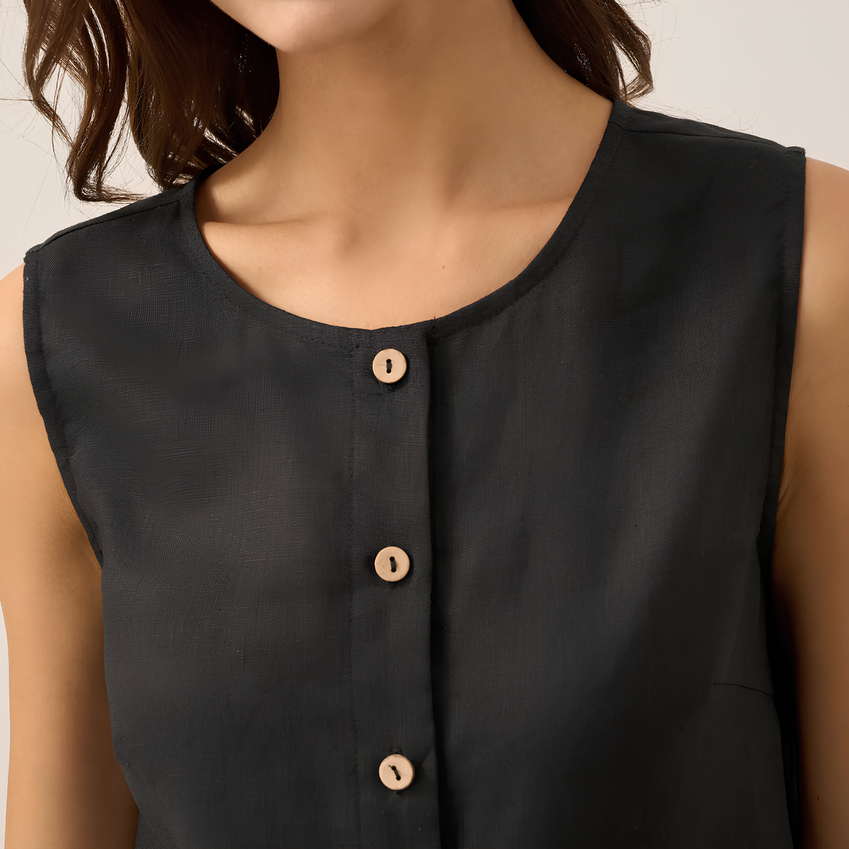 Leinen-Tanktop mit Knopfleiste