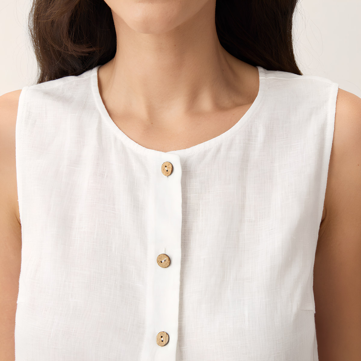 Leinen-Tanktop mit Knopfleiste