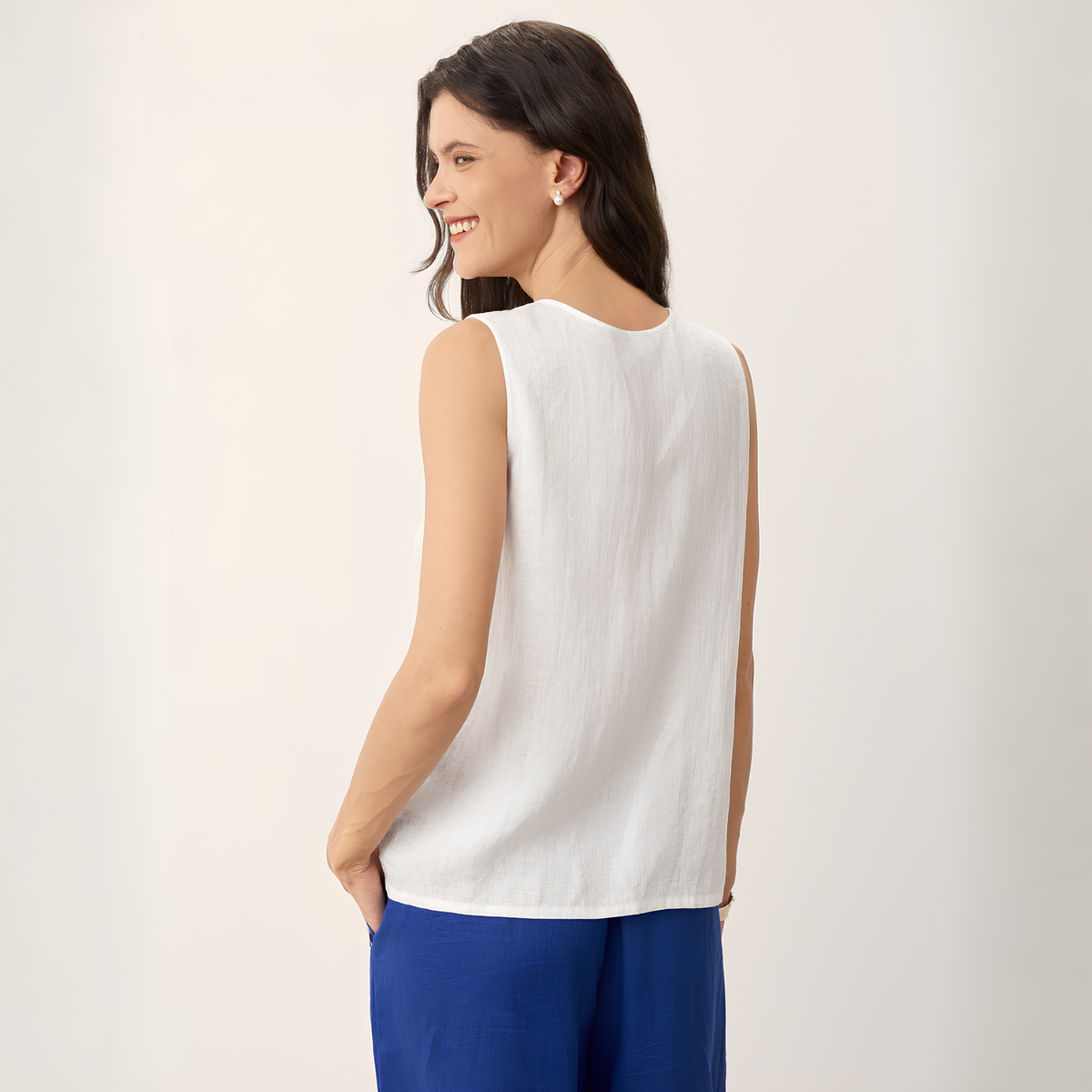 Leinen-Tanktop mit Knopfleiste