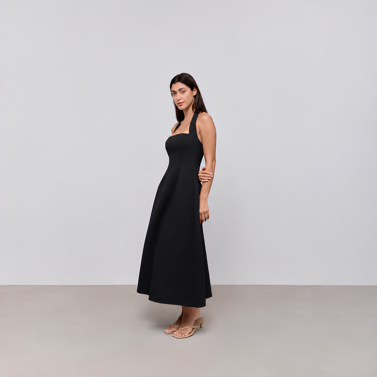 Neckholder-Midikleid aus Baumwollmix