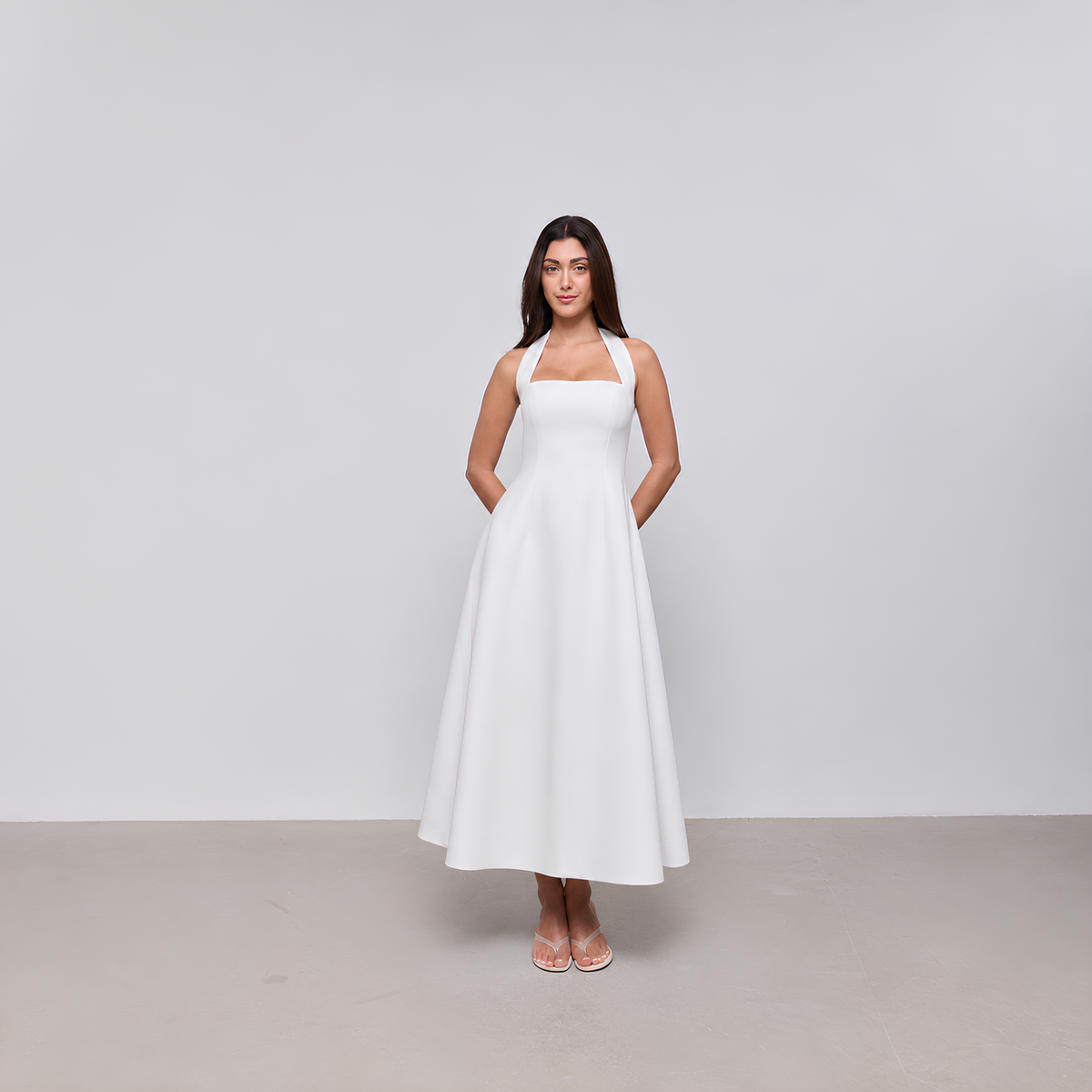 Neckholder-Midikleid aus Baumwollmix