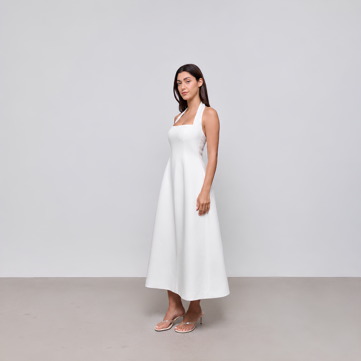 Neckholder-Midikleid aus Baumwollmix