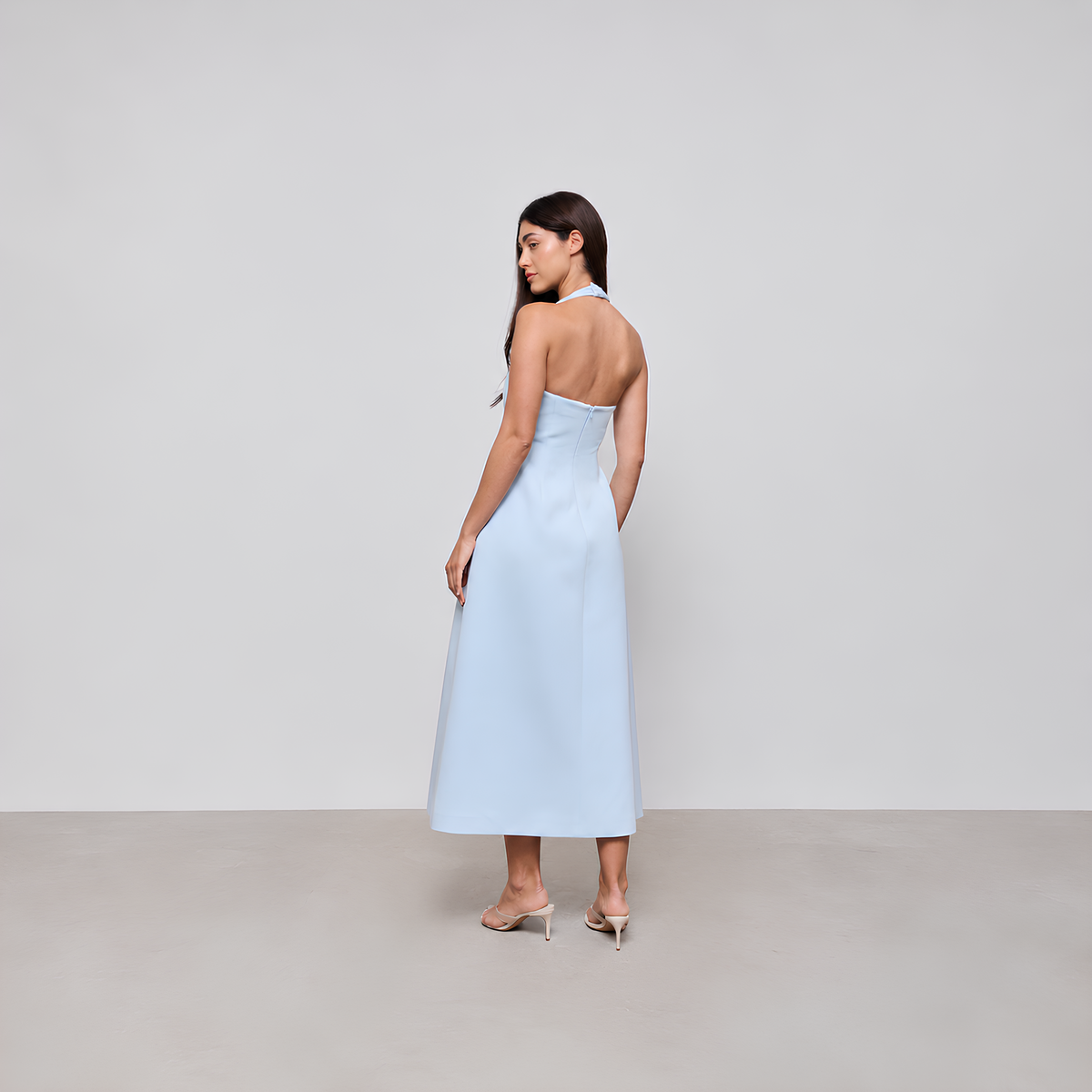 Neckholder-Midikleid aus Baumwollmix
