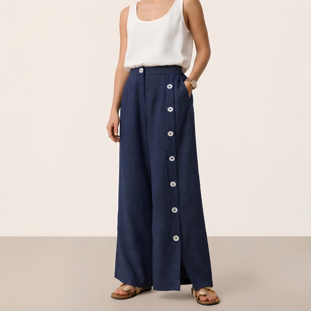 Leinenhose Kaya mit Knopfleiste