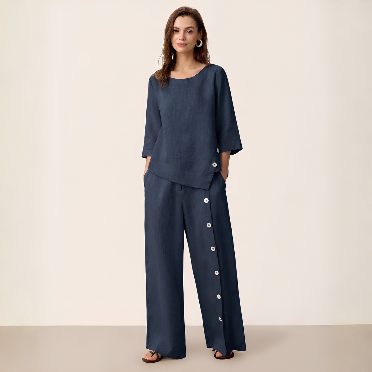 Leinenhose Kaya mit Knopfleiste