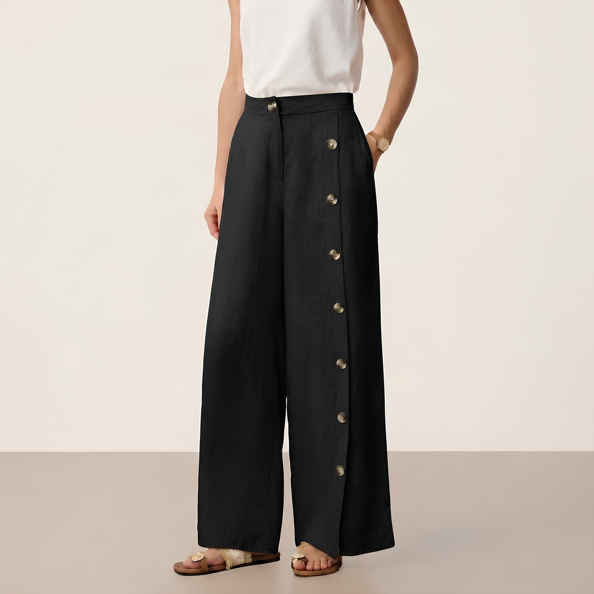 Leinenhose Kaya mit Knopfleiste