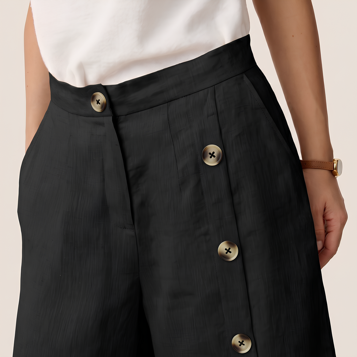 Leinenhose Kaya mit Knopfleiste