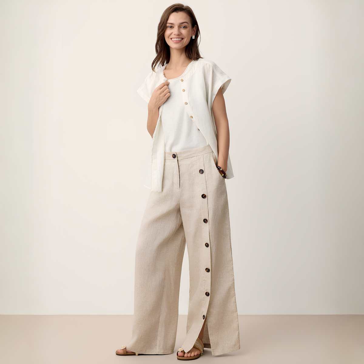 Leinenhose Kaya mit Knopfleiste