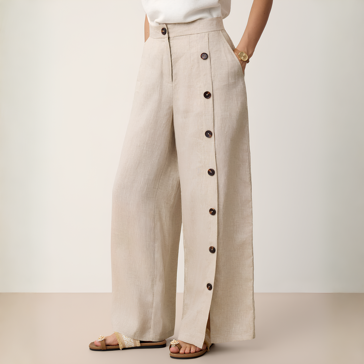 Leinenhose Kaya mit Knopfleiste